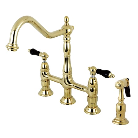 Kingston Brass KS1272PKLBS Duchess Bridge Kitchen Faucet W/Brass Sprayer, Brass KS1272PKLBS